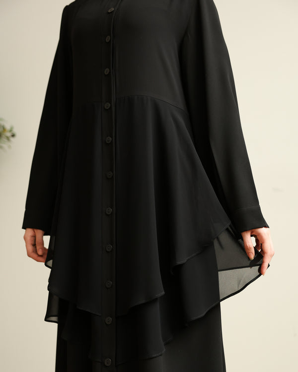 The Front Buttoned Chiffon Layer Abaya C164