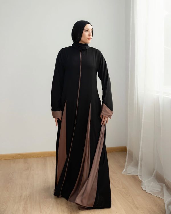 Silk Panel Abaya Cafe C238