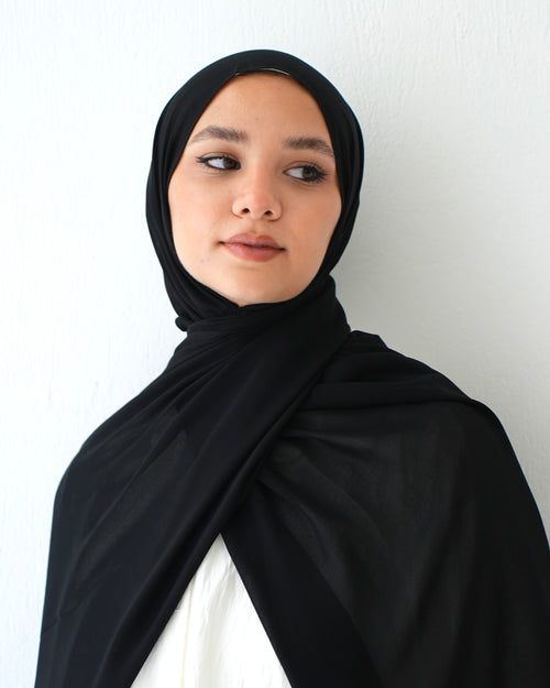 Soft Cotton Chiffon Scarf Black