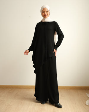 Asymmetric High Low Chemise Blouse Black C1870