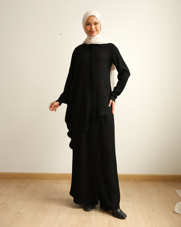 Asymmetric High Low Chemise Blouse Black C1870