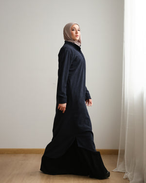 Velvet Corduroy Longline Shirt Navy C510