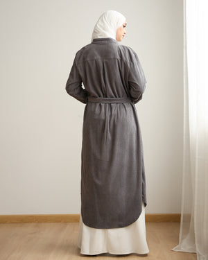 Velvet Corduroy Longline Shirt Grey C510