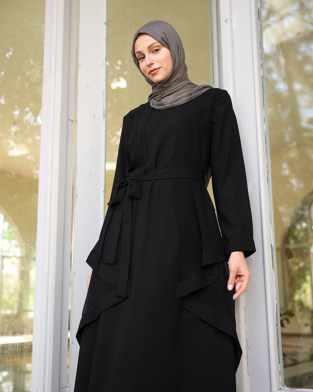 Abaya With Front Chiffon Drape C65