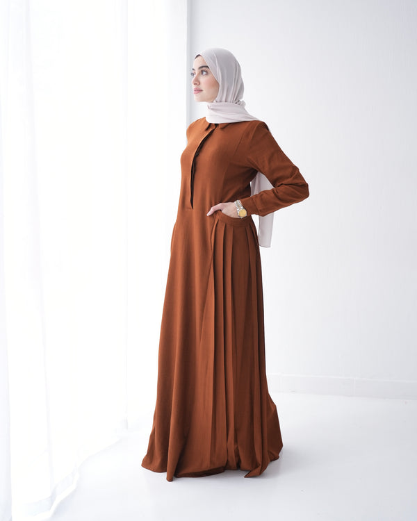 Linen Dress With Pockets Rust C94
