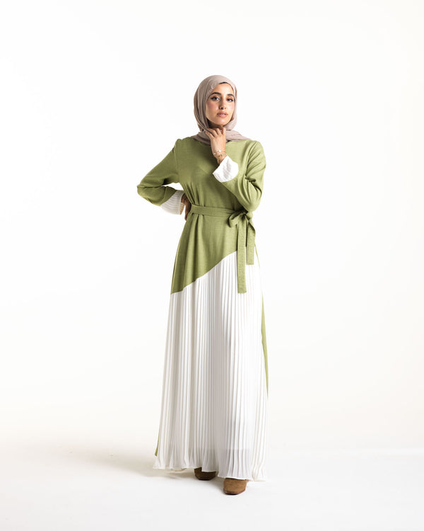 Linen Pleated Dress Pistachio C742