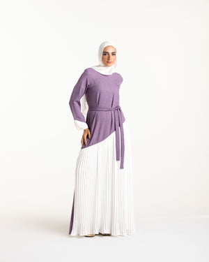 Linen Pleated Dress Mauve C742