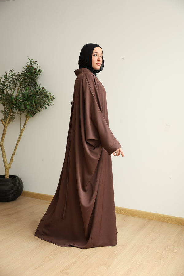 The Lace- Back Free Size Abaya Brown C2730