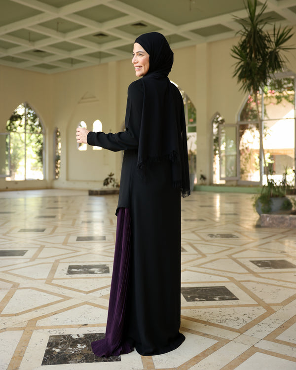Side Wrap Pleated Abaya Purple C113