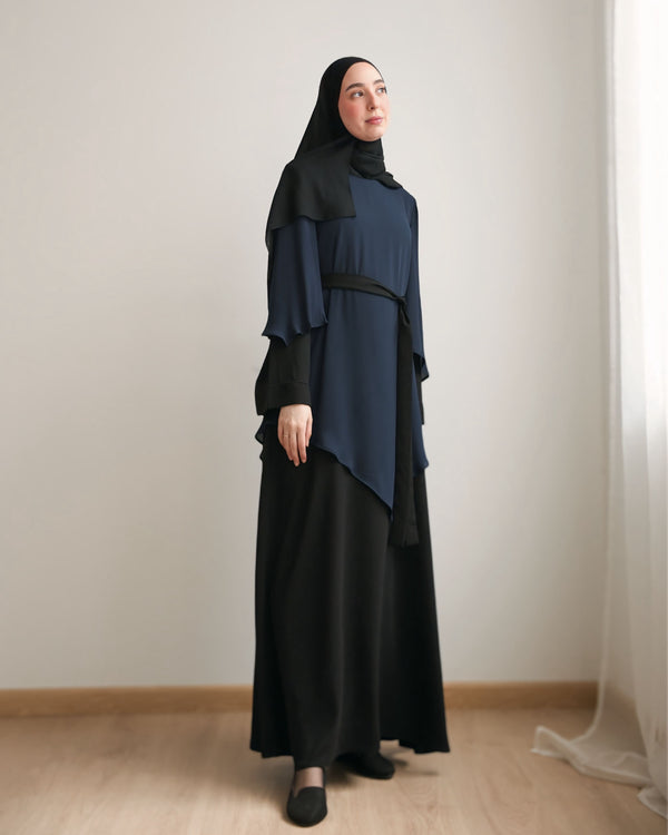 The Asymmetric Layered Abaya Black Navy C110