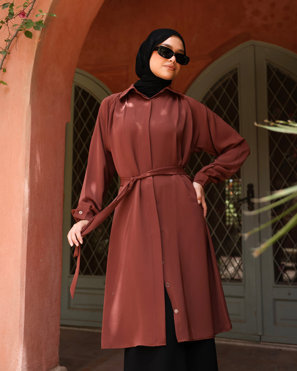 Silk Blend Maxi Chemise Rust C252