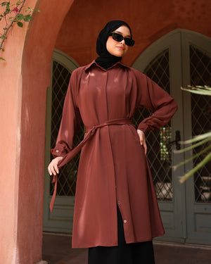 Silk Blend Maxi Chemise Rust C252