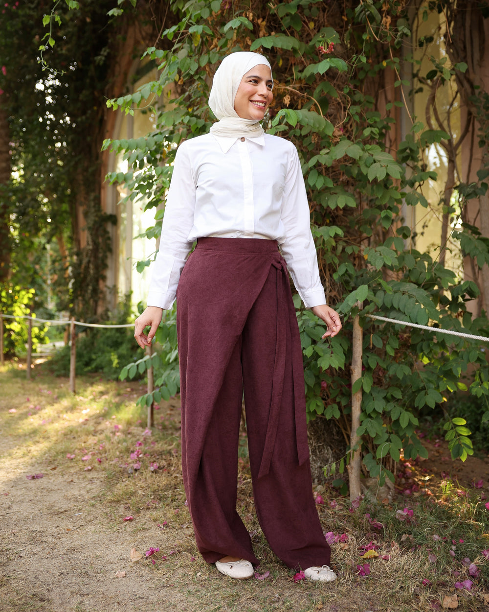 Wide Leg Wrap Pants Burgundy C1791