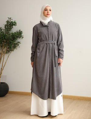 Velvet Corduroy Longline Shirt Grey C510