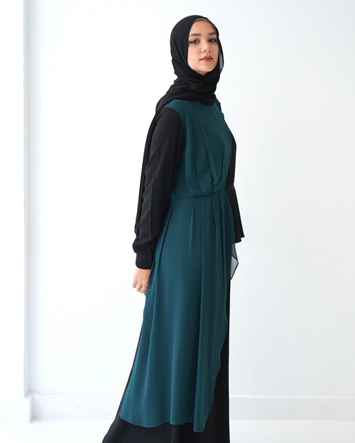 Peplum Side Chiffon Drape Abaya Teal C200