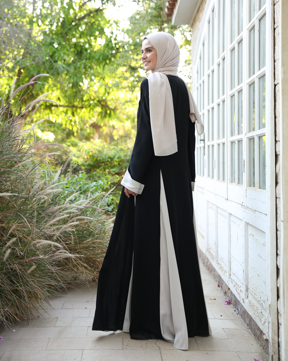 Silk Panel Abaya Beige C238