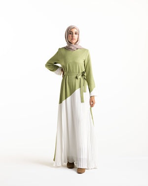 Linen Pleated Dress Pistachio C742