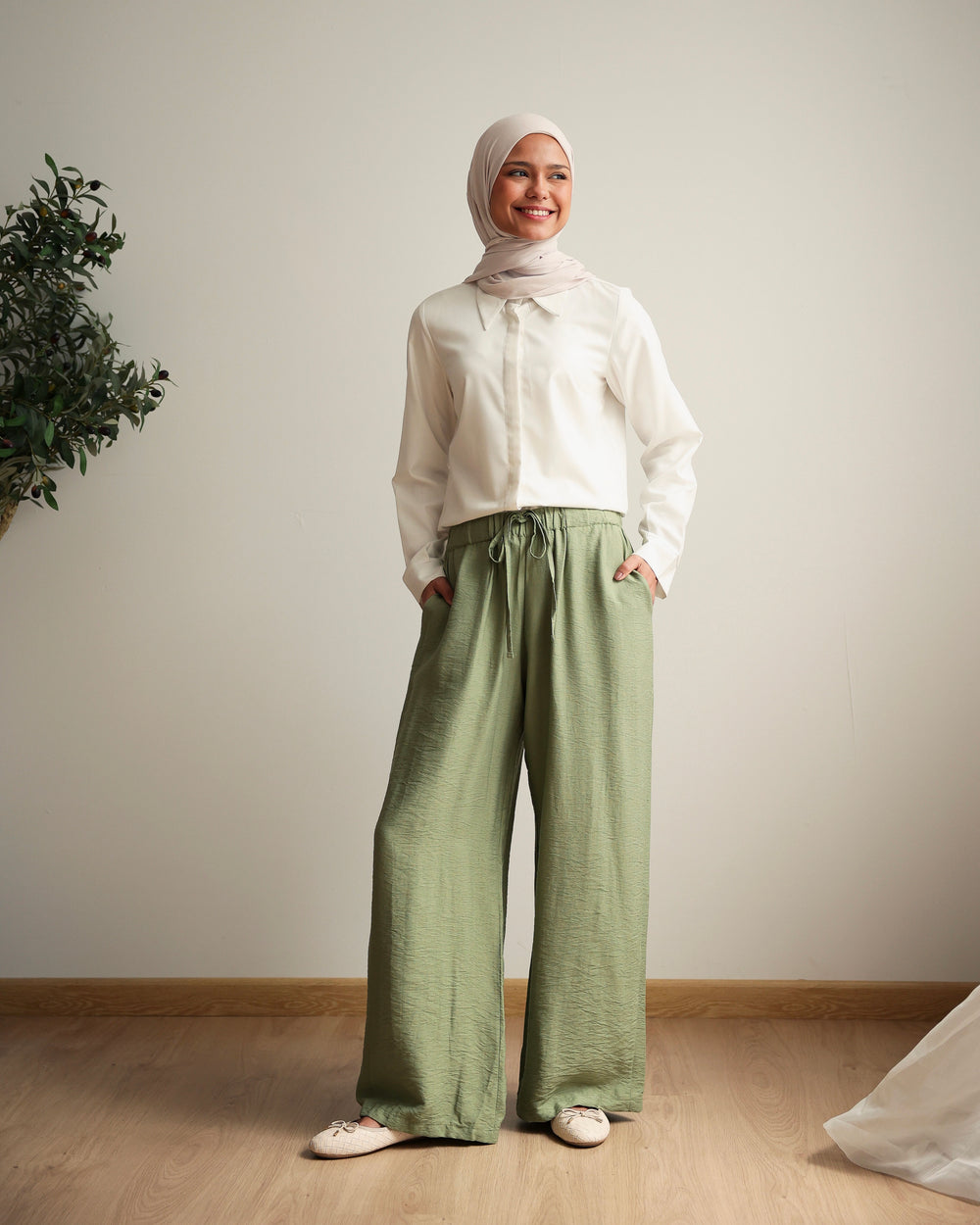 Linen Blend Pants Mint C11063