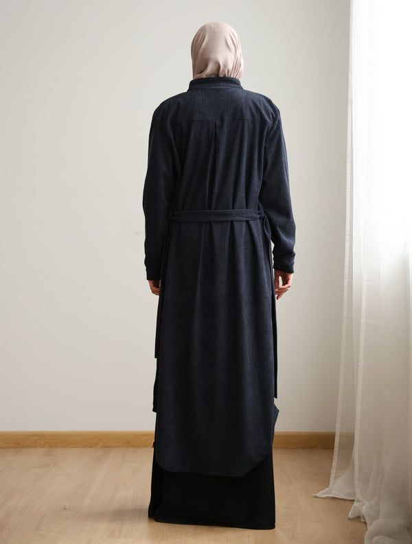 Velvet Corduroy Longline Shirt Navy C510