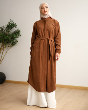 Velvet Corduroy Longline Shirt Rust C510