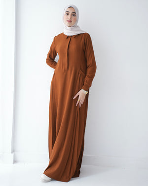 Linen Dress With Pockets Rust C94