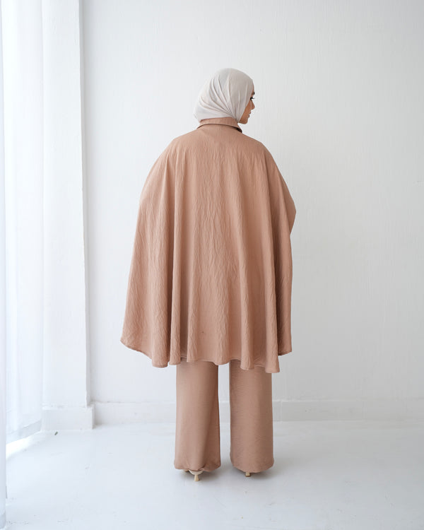 Over Sized Poncho and Pants Set Cafe C11063