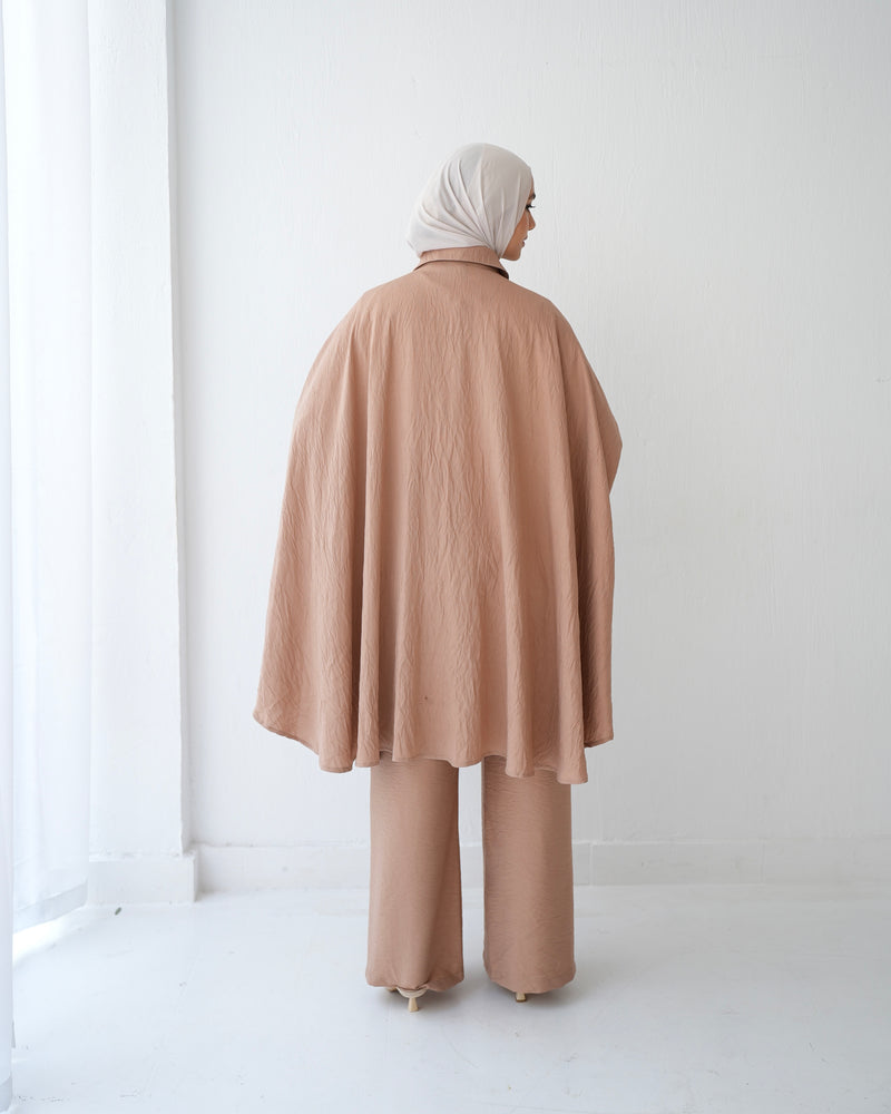 Over Sized Poncho and Pants Set Cafe C11063