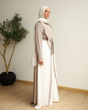 Open Pleated Abaya Beige C142