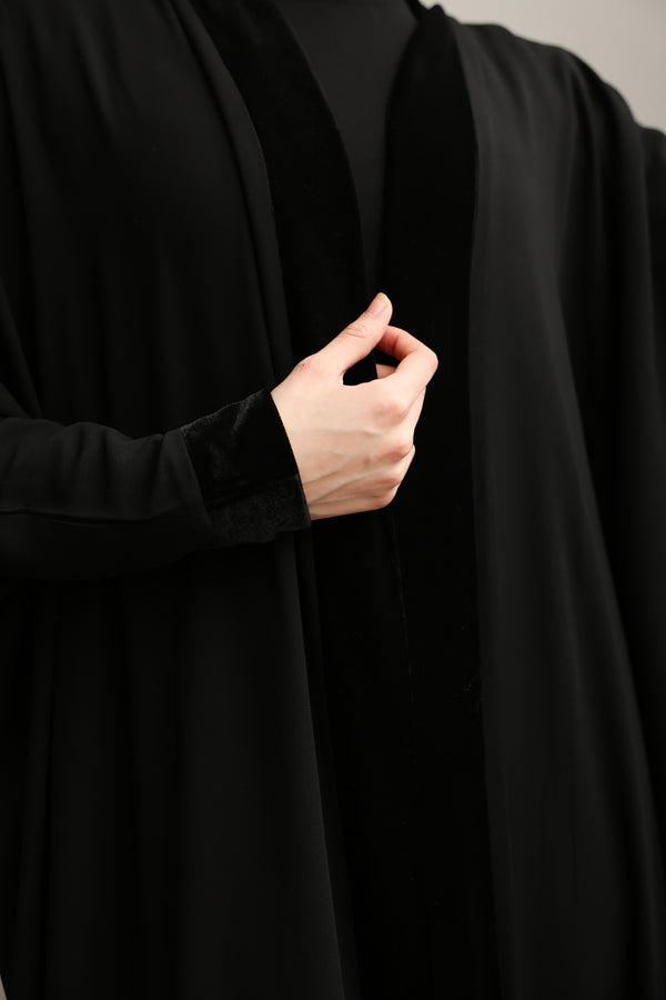 The Velvet Lace-Back Crepe Open Abaya C273