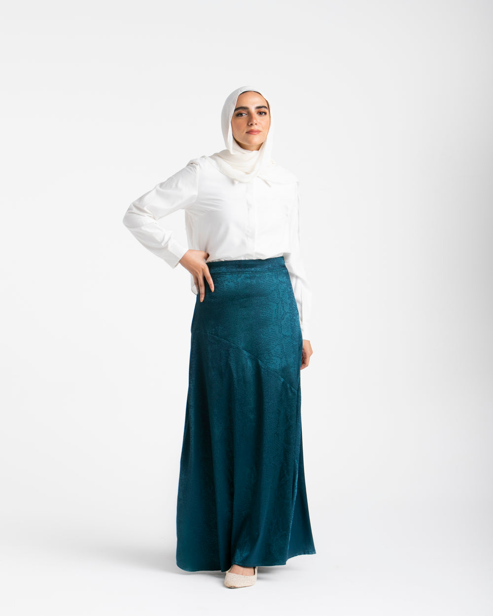 Maxi Silk Skirt Teal C1711