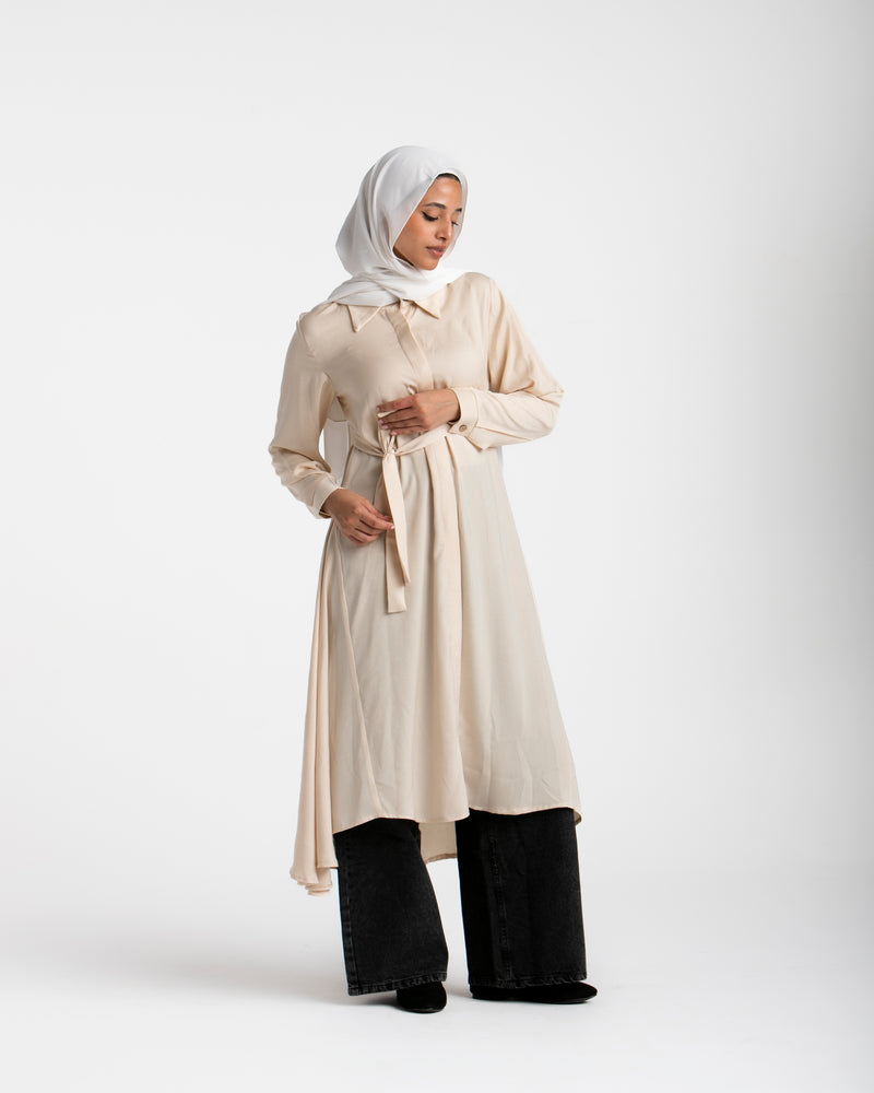 Shirt Dress With Front Buttons Beige C145