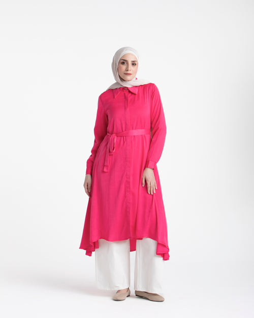 Shirt Dress With Front Buttons Hot Pink C145