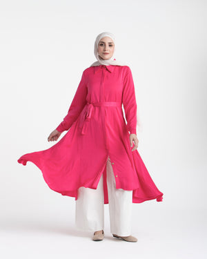 Shirt Dress With Front Buttons Hot Pink C145
