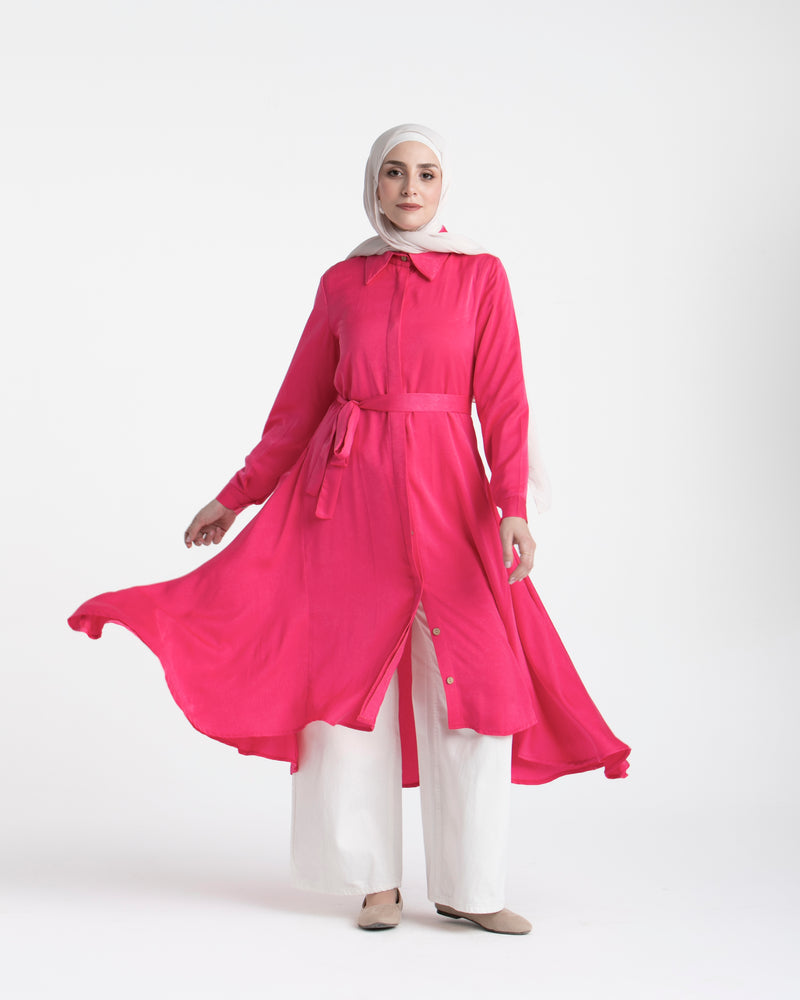 Shirt Dress With Front Buttons Hot Pink C145