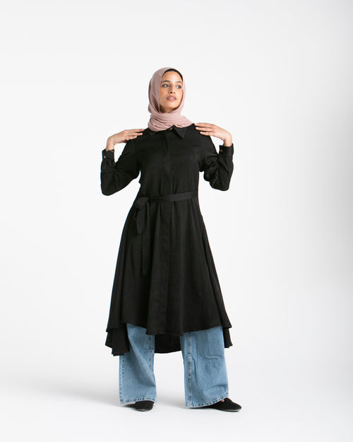 Shirt Dress With Front Buttons Black C145