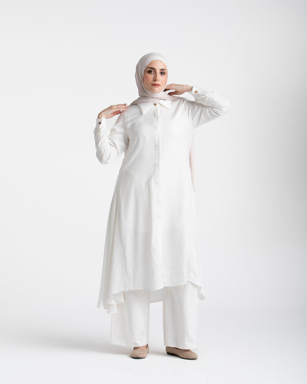 Shirt Dress With Front Buttons White C145