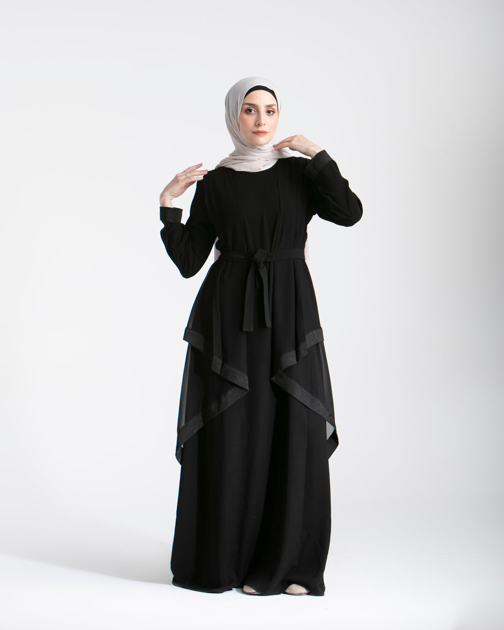 Abaya With Front Chiffon Drape C65