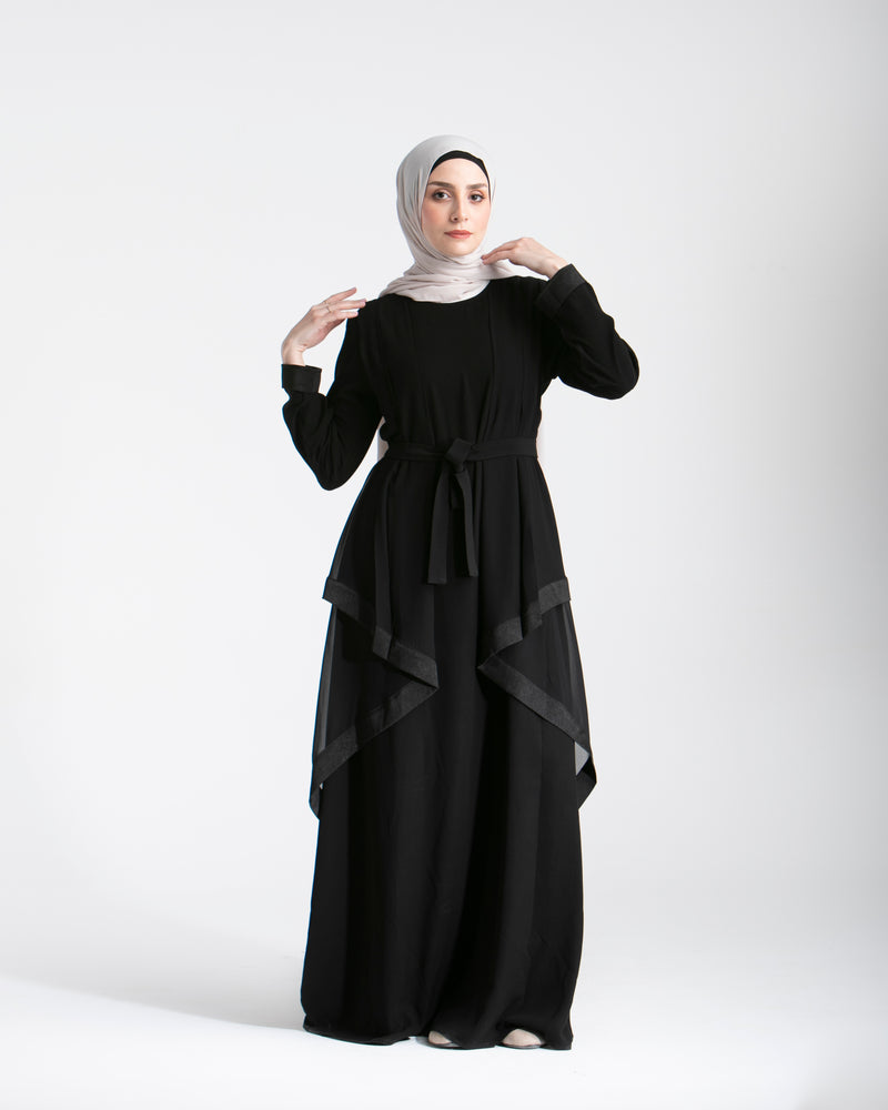 Abaya With Front Chiffon Drape C65