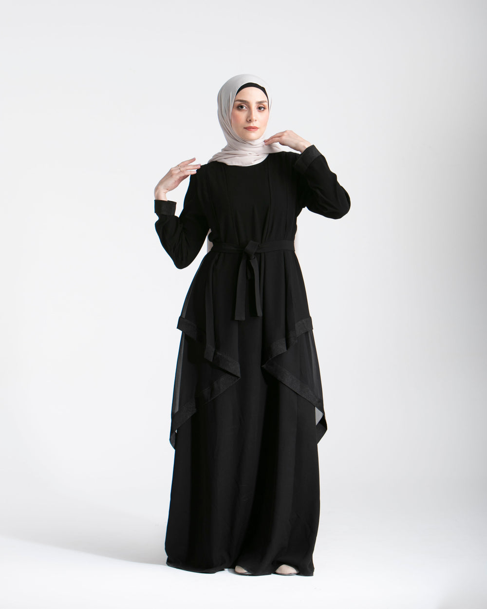Abaya With Front Chiffon Drape C65