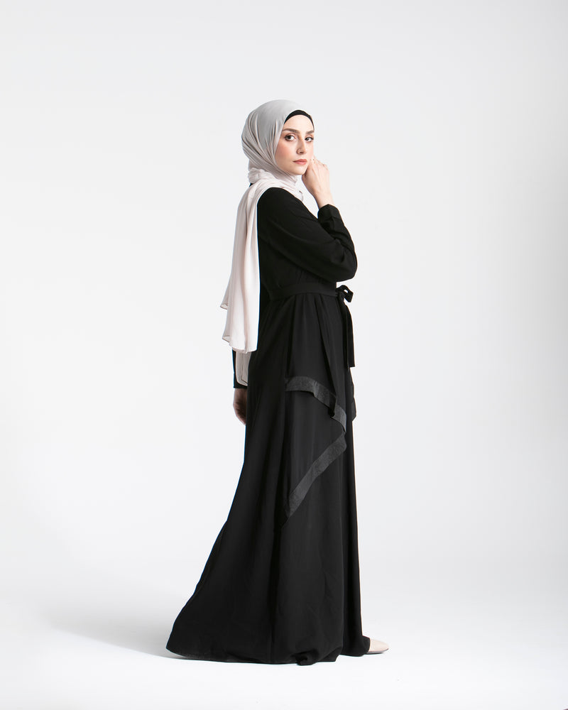 Abaya With Front Chiffon Drape C65