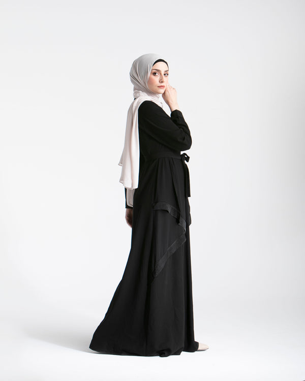 Abaya With Front Chiffon Drape C65