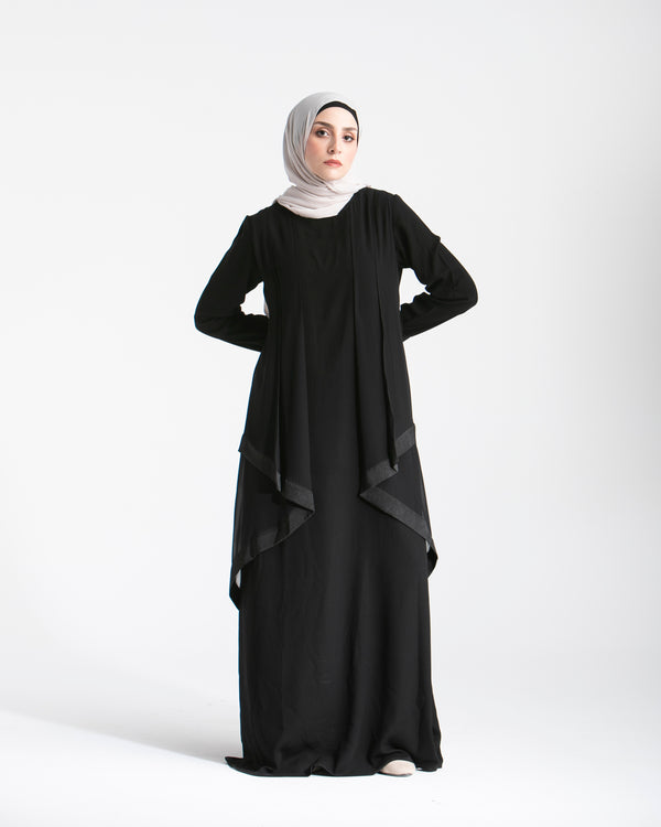 Abaya With Front Chiffon Drape C65