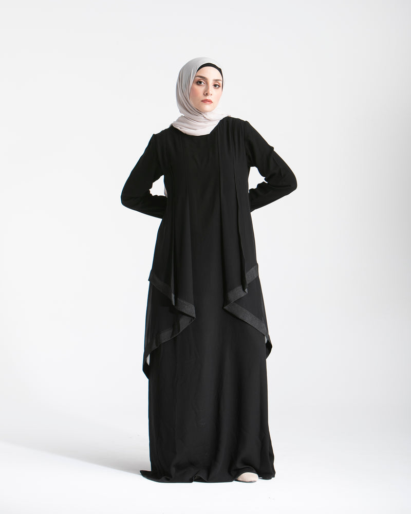 Abaya With Front Chiffon Drape C65