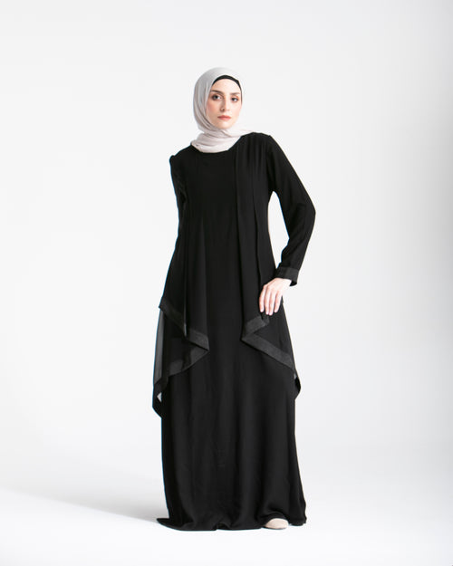 Abaya With Front Chiffon Drape C65