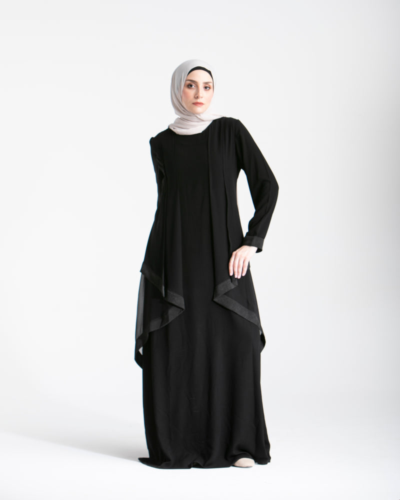 Abaya With Front Chiffon Drape C65
