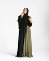Asymmetrical Pleated Abaya Olive C104