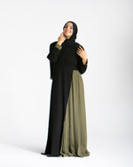 Asymmetrical Pleated Abaya Olive C104