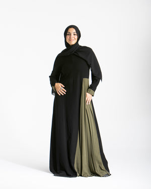 Asymmetrical Pleated Abaya Olive C104