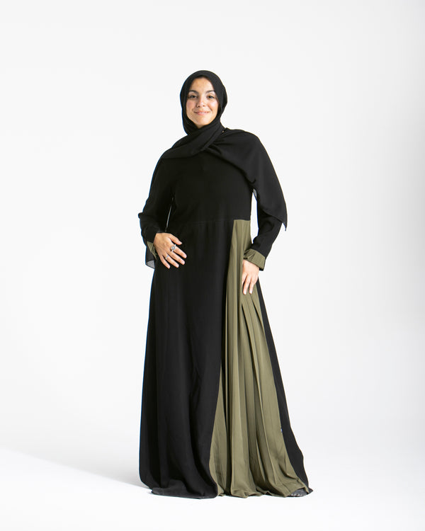 Asymmetrical Pleated Abaya Olive C104