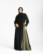 Asymmetrical Pleated Abaya Olive C104